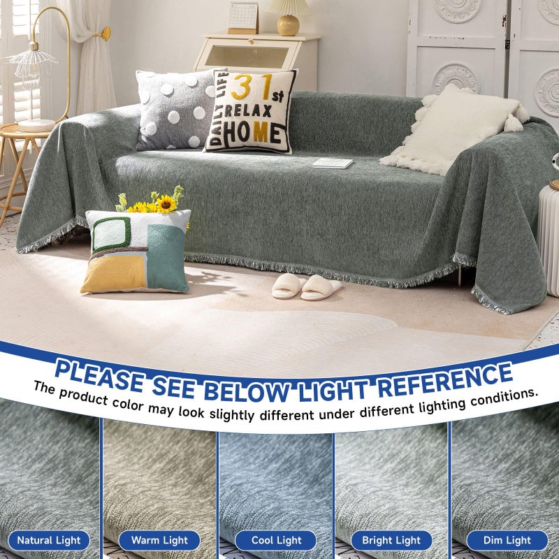 VC Life VClife Couch Covers for Sofa  Non Slip Sofa Covers for Dog Washable Couch Covers for 2 Cushion Couch Sofa with Tassel  Pet Sectional Sofa Covers Chenille Furniture Protector  Dark Gray  71""x118"" - Image 4